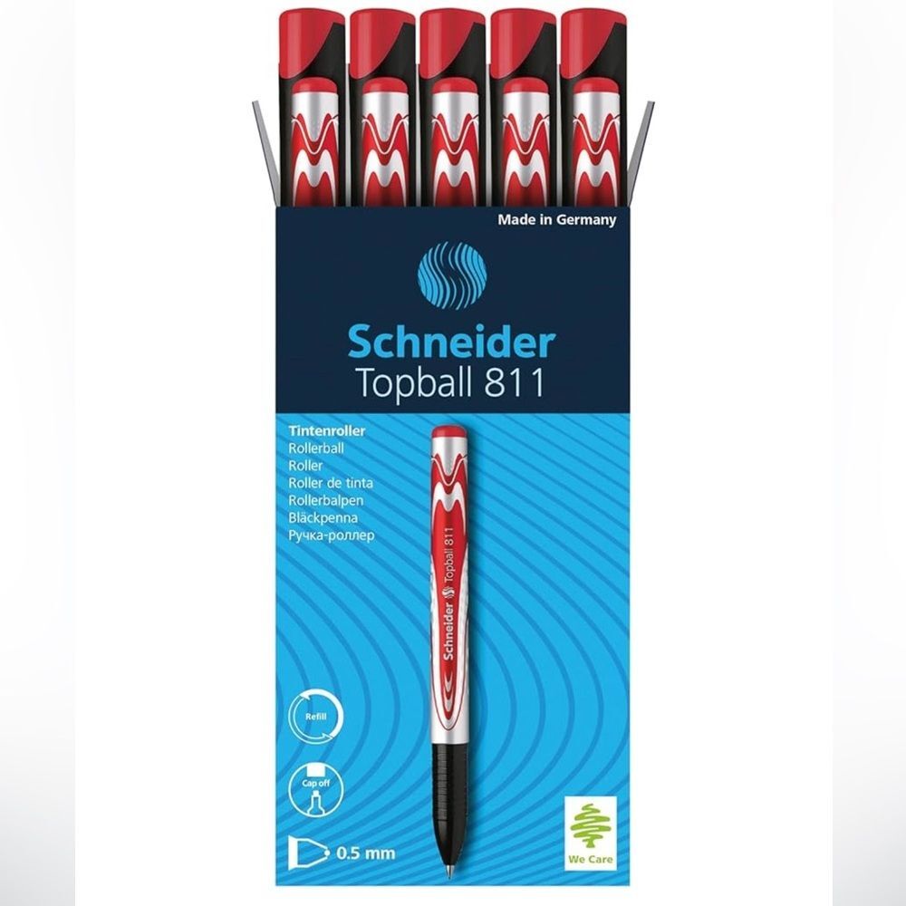 Schneider Pens Topball 811 Rollerball 0.5 mm Refillable Red Ink Box of 10 FC2